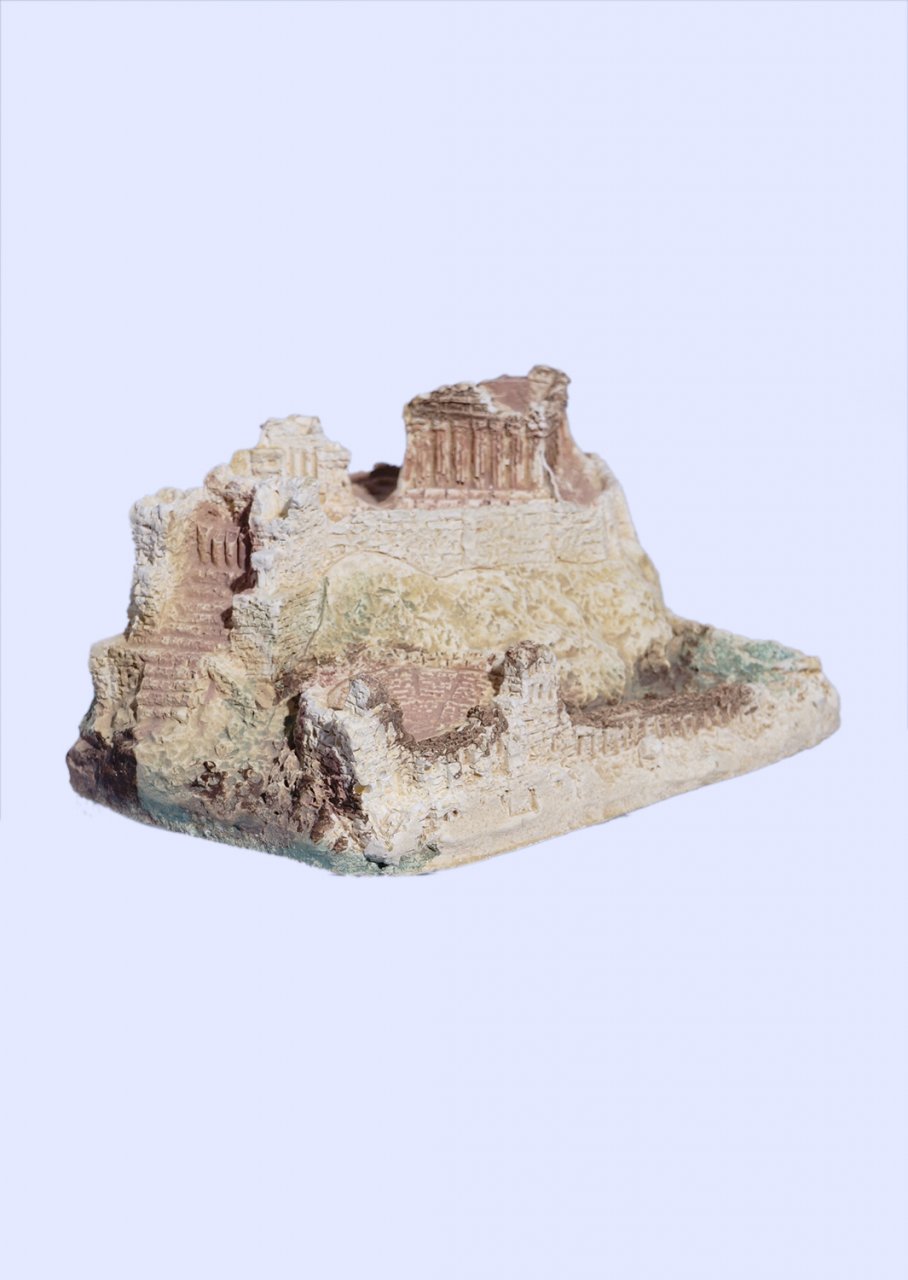 Handmade plaster statue depicting the rock of Acropolis in Athens